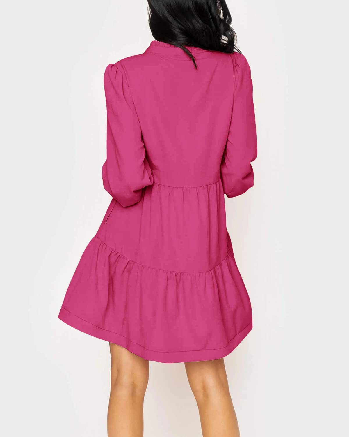Women's  Casual V Neck Fall Long Sleeve Loose Ruffle Tiered Dress