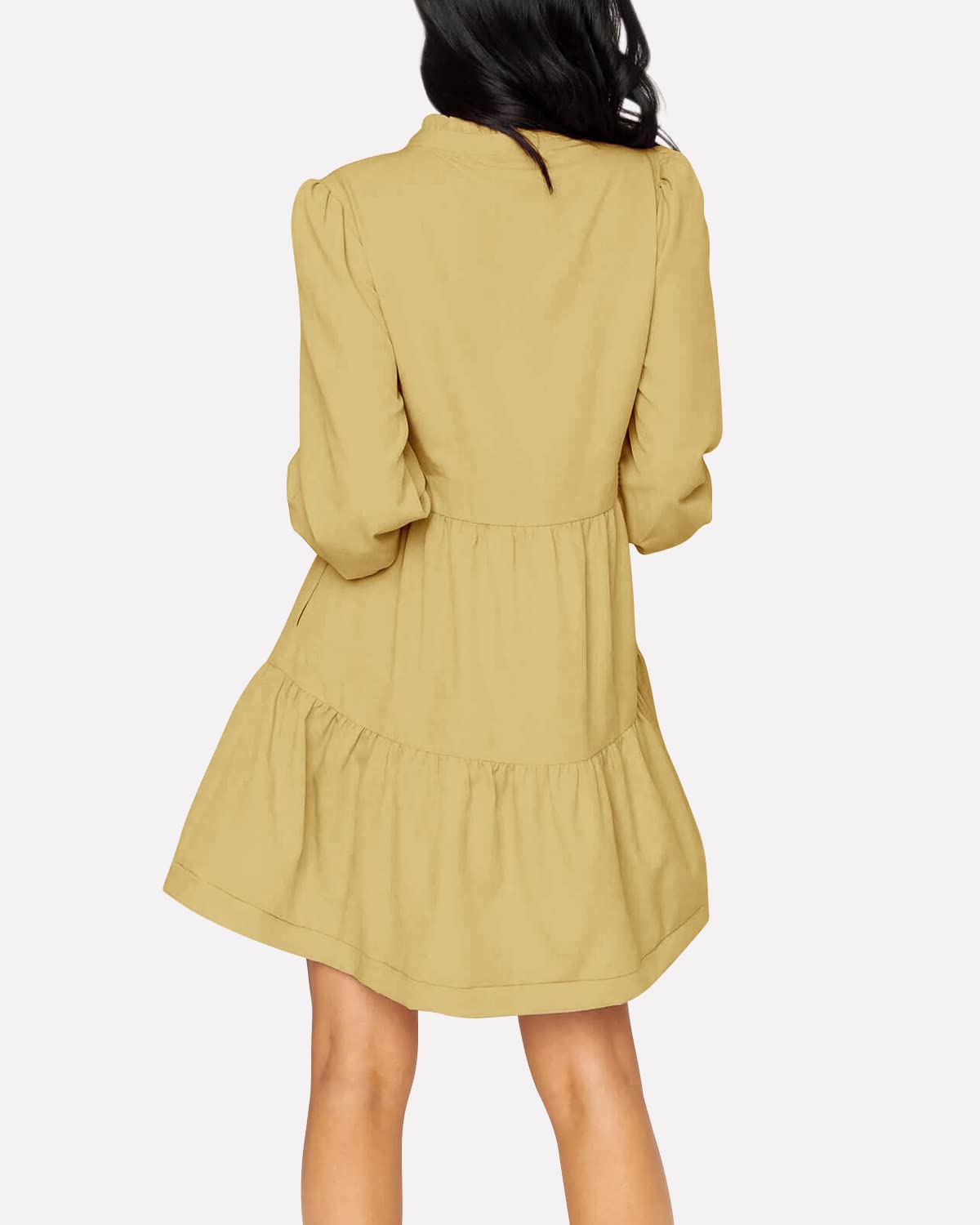 Women's  Casual V Neck Fall Long Sleeve Loose Ruffle Tiered Dress