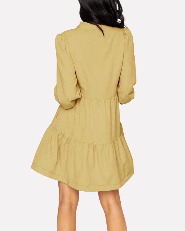 Women's  Casual V Neck Fall Long Sleeve Loose Ruffle Tiered Dress