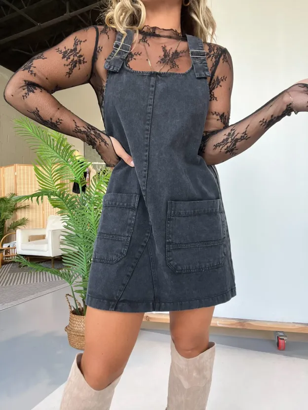 Washed Denim Overall Dress (Buy 2 Free Shipping)