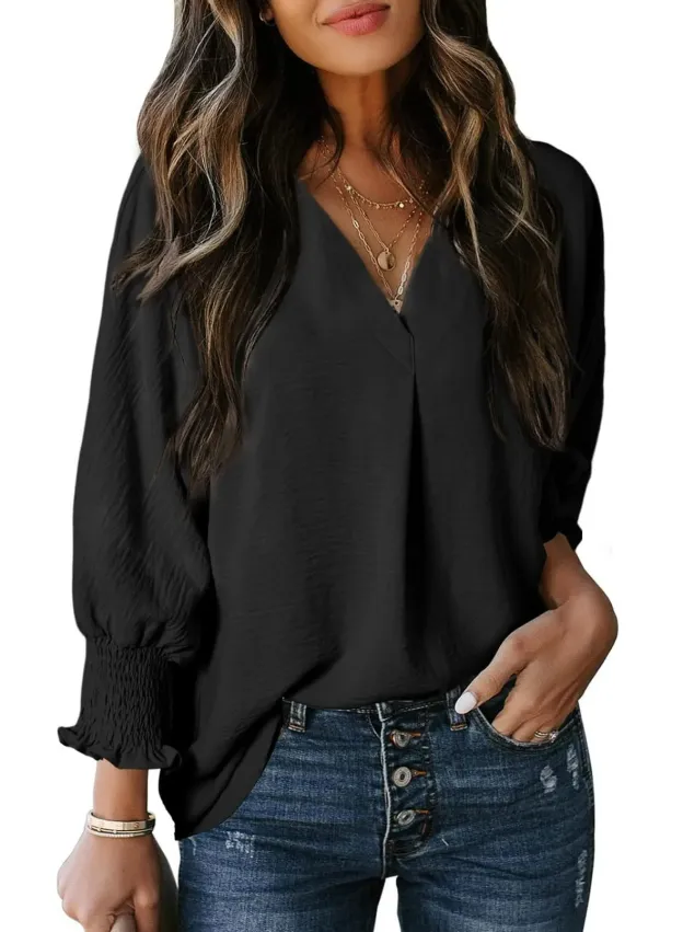 Womens Casual 3/4 Sleeve V Neck Loose Fit Basic Tees(BUY 3 FREE SHIPPING)