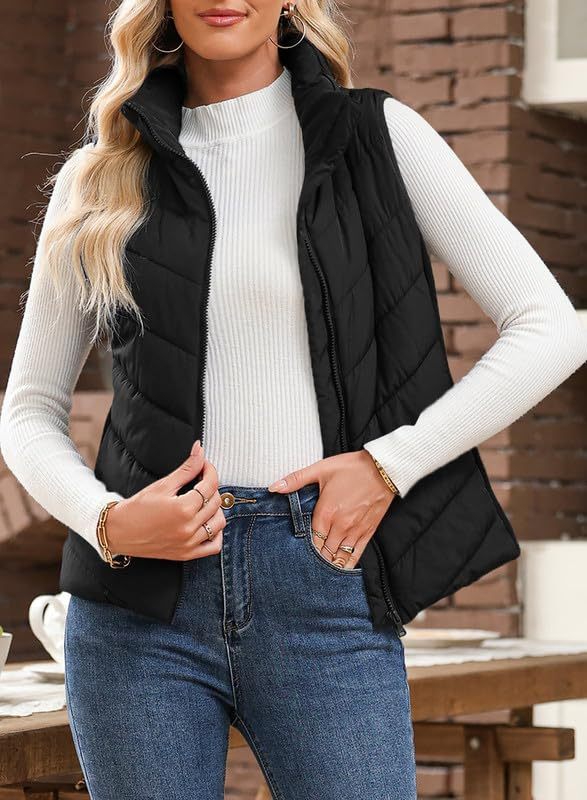Limited time sale🔥Womens Sleeveless Zip Up Outerwear Stand Collar Quilted Puffer Vest(buy 2 free shipping)