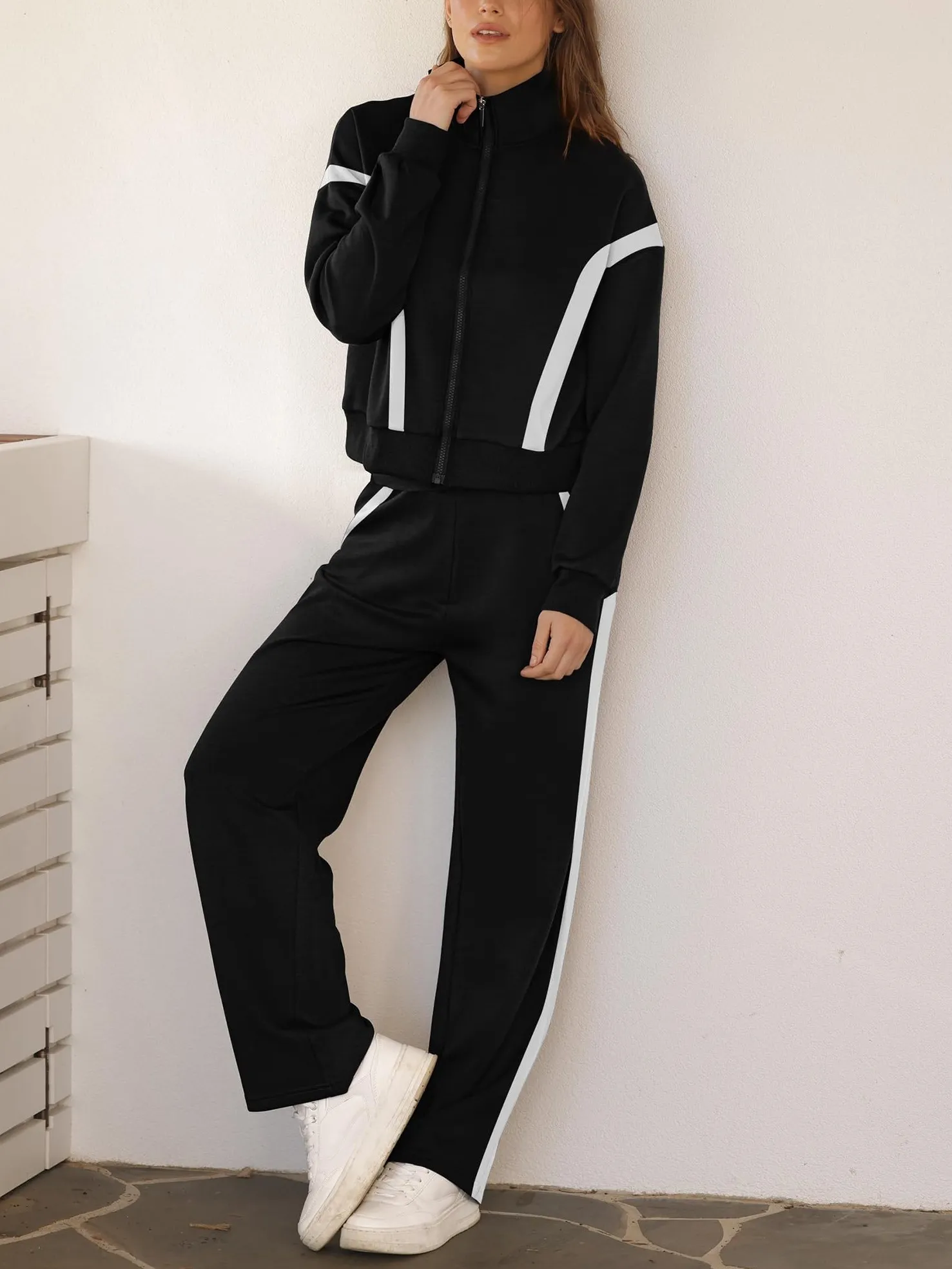 Women's Zip Up Sweatshirt and Wide Leg Sweatpant 2 Piece Sweatsuit(BUY 2 FREE SHIPPING)