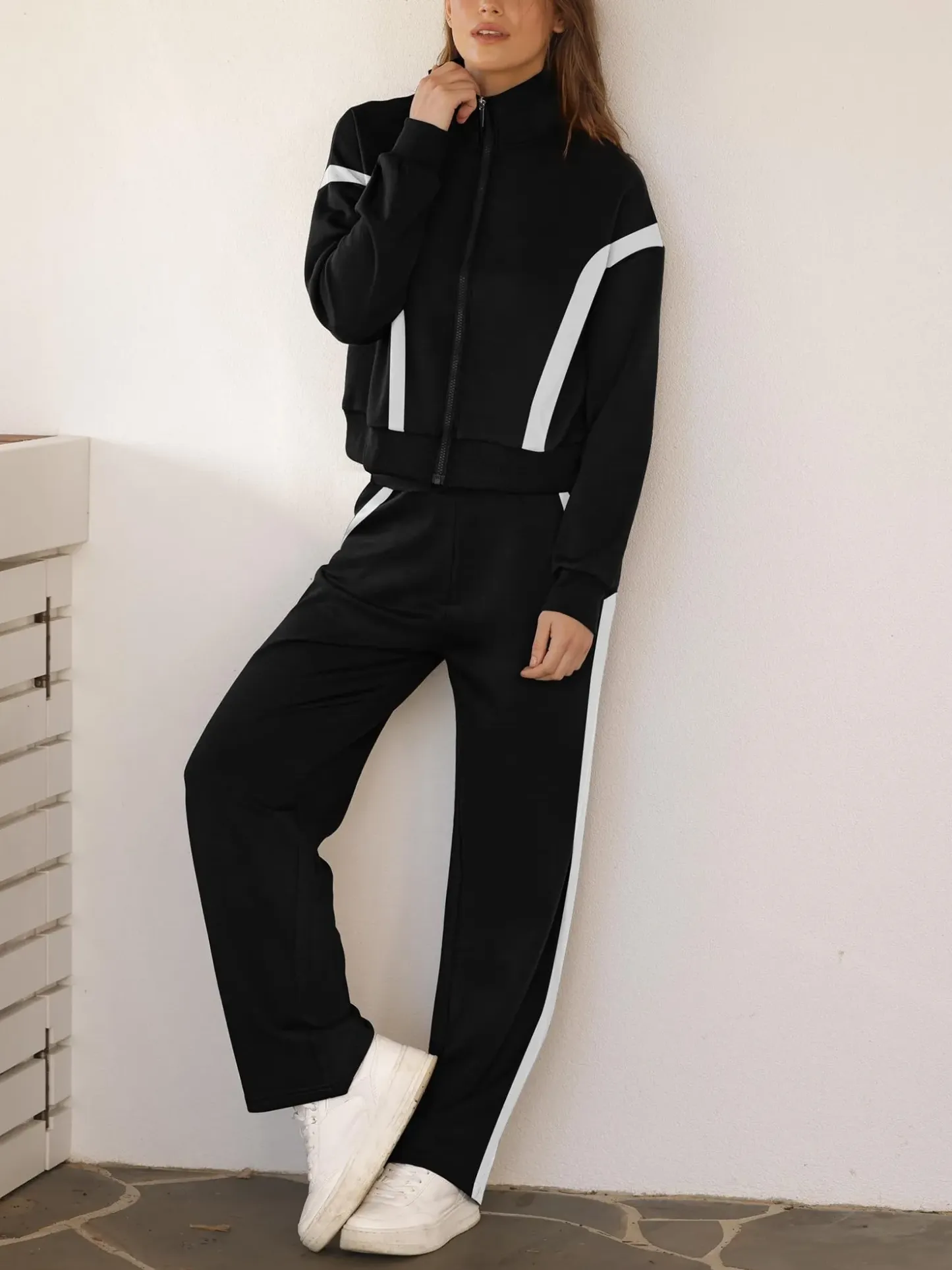 Women's Zip Up Sweatshirt and Wide Leg Sweatpant 2 Piece Sweatsuit(BUY 2 FREE SHIPPING)