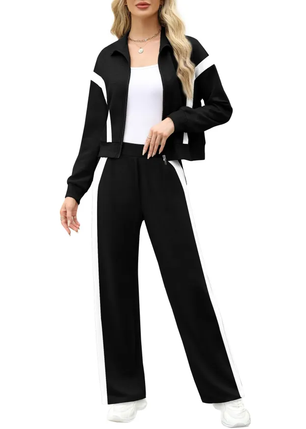 Women's Zip Up Sweatshirt and Wide Leg Sweatpant 2 Piece Sweatsuit(BUY 2 FREE SHIPPING)