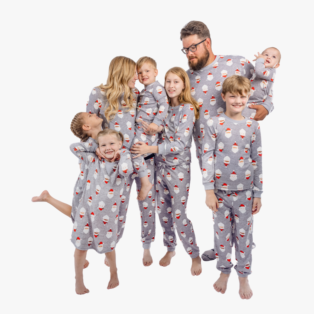 Faynilla Family Christmas Jogger Pajama Set Gray Santa Print Soft Comfy Holiday Sleepwear for Women Men Kids (BUY 2 FREE SHIPPING)