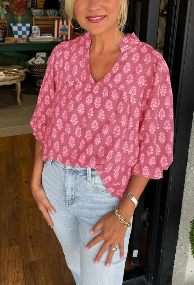 Women's V-neck Half-sleeve Printed Shirt Top (Buy 2 Free Shipping)