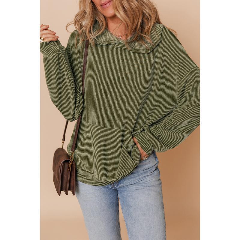 Women's Pullover Hoodies Sweatshirts Casual Loose Long Sleeve Ribbed Knit Shirts