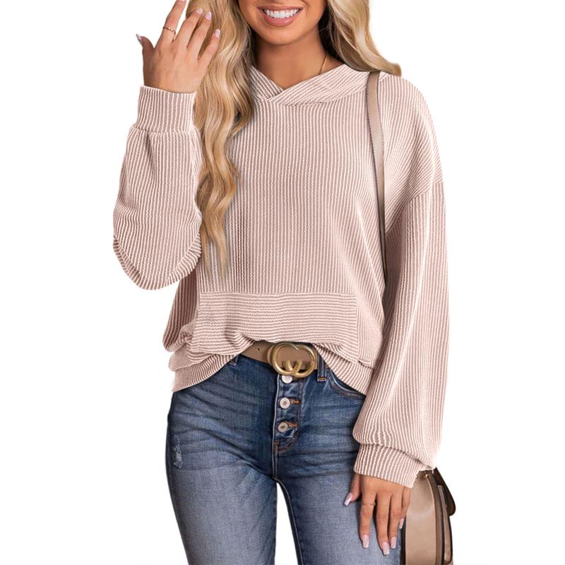 Women's Pullover Hoodies Sweatshirts Casual Loose Long Sleeve Ribbed Knit Shirts