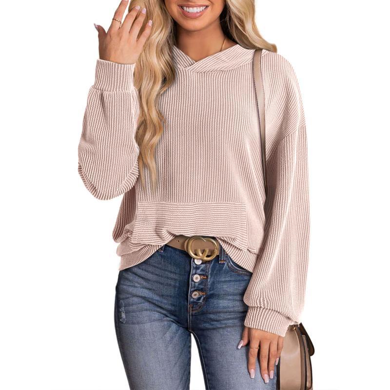 Women's Pullover Hoodies Sweatshirts Casual Loose Long Sleeve Ribbed Knit Shirts