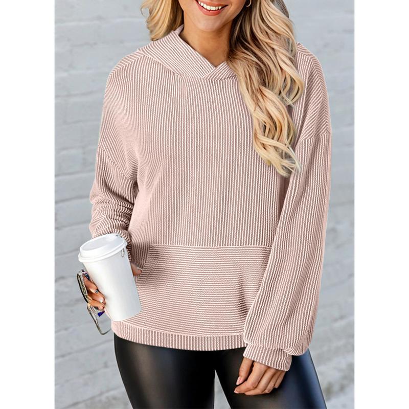 Women's Pullover Hoodies Sweatshirts Casual Loose Long Sleeve Ribbed Knit Shirts