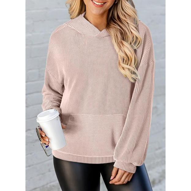Women's Pullover Hoodies Sweatshirts Casual Loose Long Sleeve Ribbed Knit Shirts