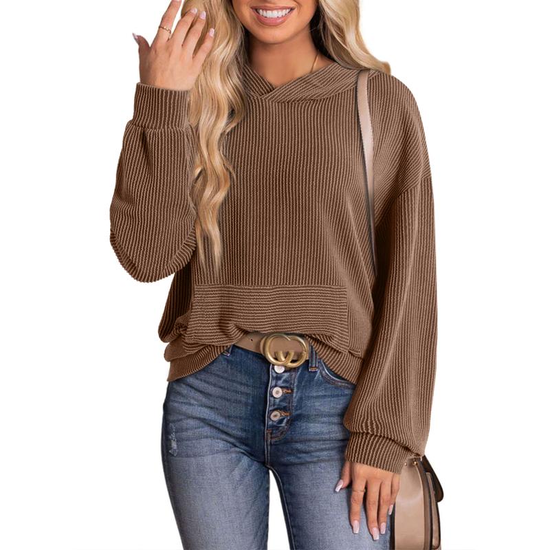 Women's Pullover Hoodies Sweatshirts Casual Loose Long Sleeve Ribbed Knit Shirts