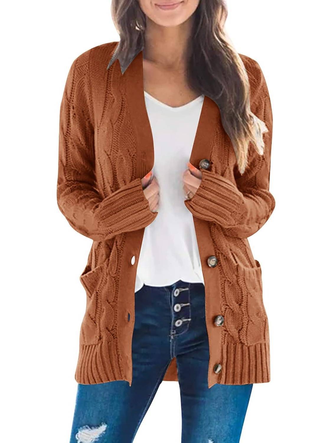 Women's Fall Casual Long Sleeve Button Down Open Front Cable Knit Cardigan(Buy 2 Free Shipping)