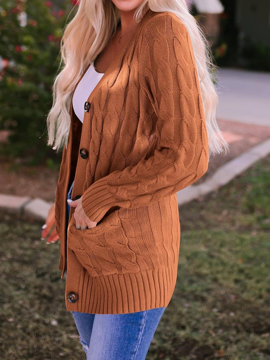 Women's Fall Casual Long Sleeve Button Down Open Front Cable Knit Cardigan(Buy 2 Free Shipping)