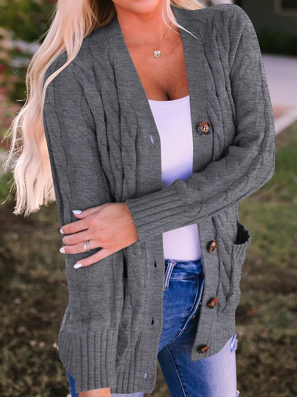 Women's Fall Casual Long Sleeve Button Down Open Front Cable Knit Cardigan(Buy 2 Free Shipping)