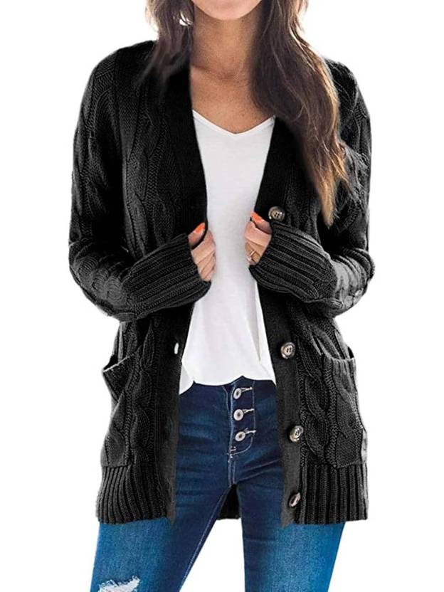 Women's Fall Casual Long Sleeve Button Down Open Front Cable Knit Cardigan(Buy 2 Free Shipping)