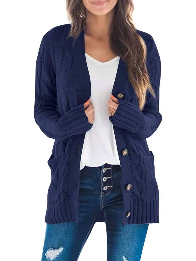 Women's Fall Casual Long Sleeve Button Down Open Front Cable Knit Cardigan(Buy 2 Free Shipping)