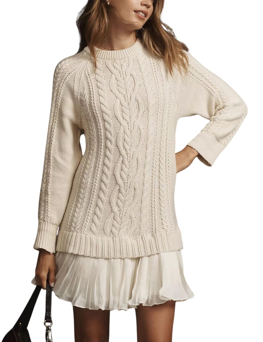 Women Crewneck Cable Knit Sweater Mini Dress (Buy 2 Free Shipping)