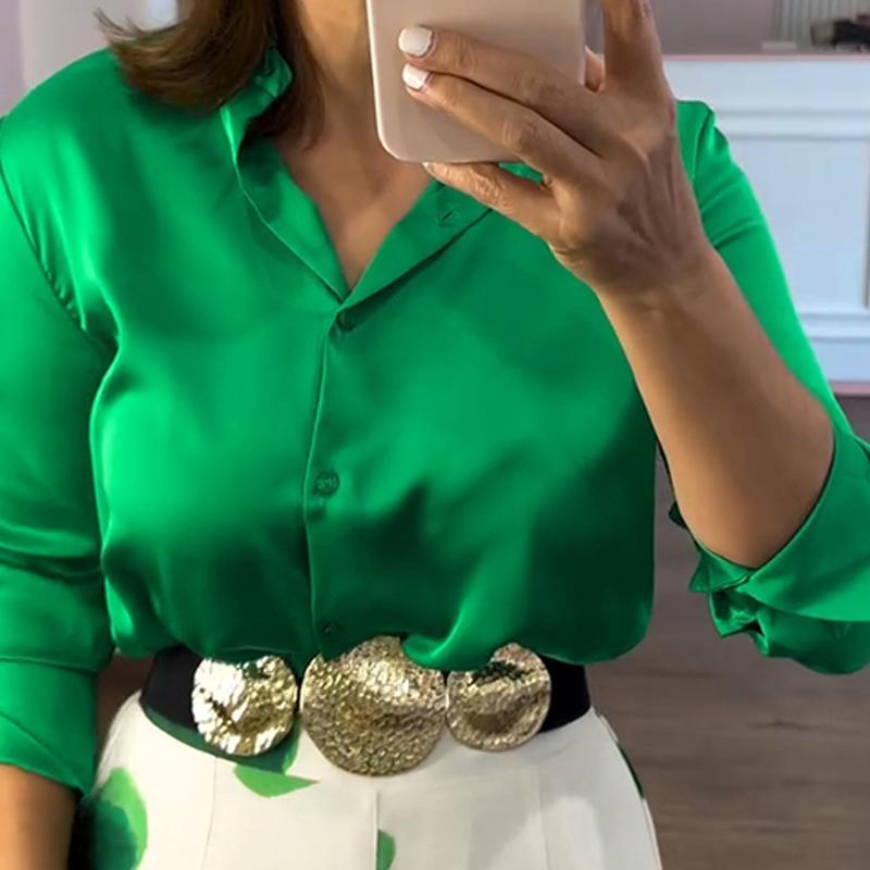 CHICME 2 Pieces Outfit Long Sleeve Satin Blouse and Casual Floral Print High Waist Wide Leg Pants Set（Without Belt）BUY 2 FREE SHIPPING