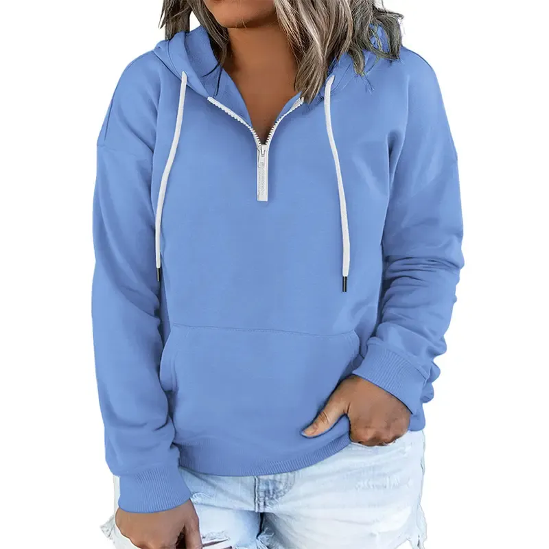 Women's Plus Size Hoodies Quarter Zip-Up Hooded Sweatshirts Long Sleeve Pullover Lightweight Tops with Pocket 1X-4X (BUY 2 FREE SHIPPING)