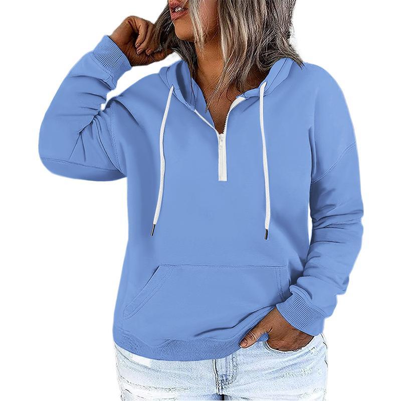 Women's Plus Size Hoodies Quarter Zip-Up Hooded Sweatshirts Long Sleeve Pullover Lightweight Tops with Pocket 1X-4X (BUY 2 FREE SHIPPING)