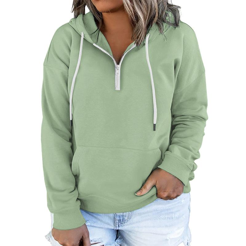 Women's Plus Size Hoodies Quarter Zip-Up Hooded Sweatshirts Long Sleeve Pullover Lightweight Tops with Pocket 1X-4X (BUY 2 FREE SHIPPING)