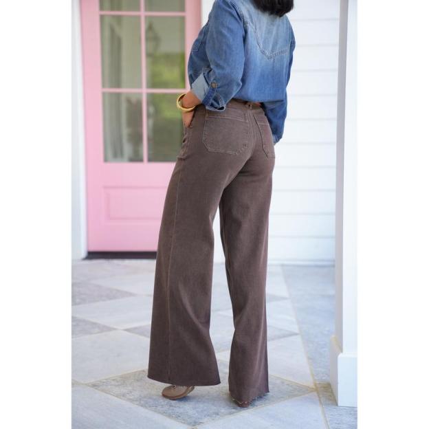 High Rise Brown Retro Wide Leg Jeans with Front Patch Pockets（BUY 2 FREE SHIPPING)