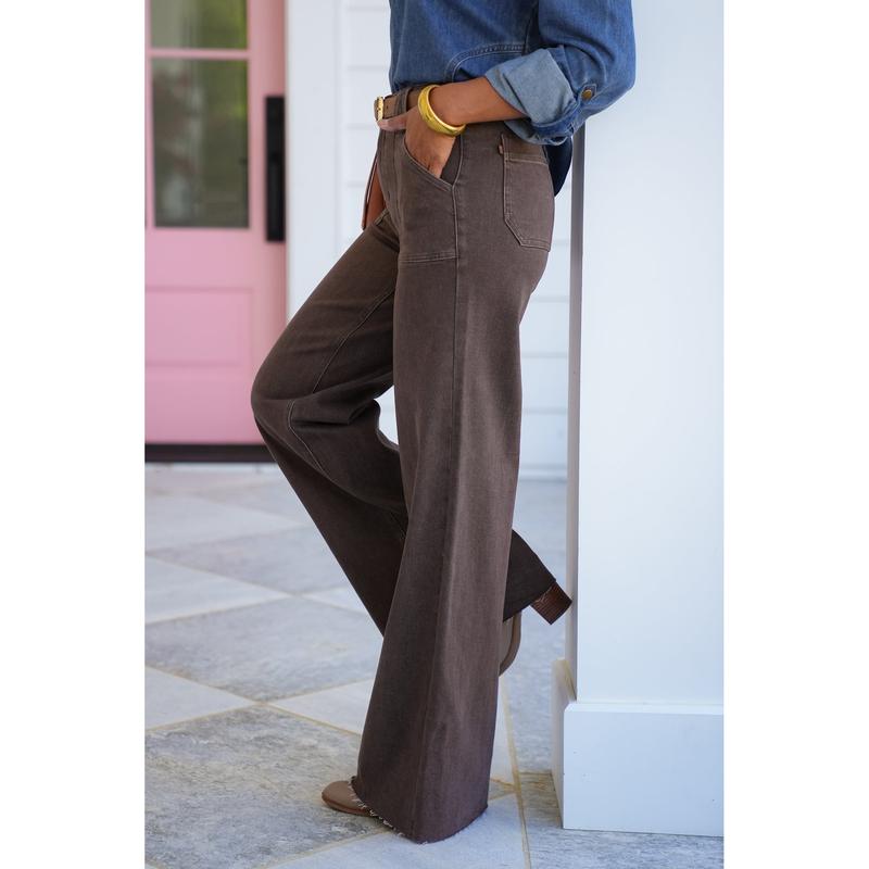 High Rise Brown Retro Wide Leg Jeans with Front Patch Pockets（BUY 2 FREE SHIPPING)