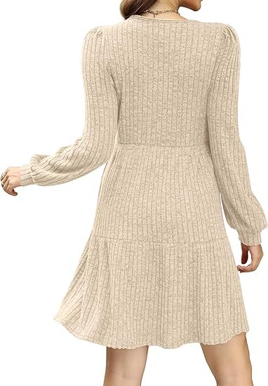 Womens Square Neck Long Sleeve Fall Dresses Casual Babydoll Sweater Dress（BUY 2 FREE SHIPPING)
