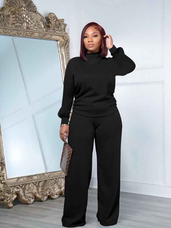 Women Fall Winter Silky Soft 2-Piece Set Long Sleeve Semi High Neck Loose Top & Wide Leg Pants(BUY 2 FREE SHIPPING)