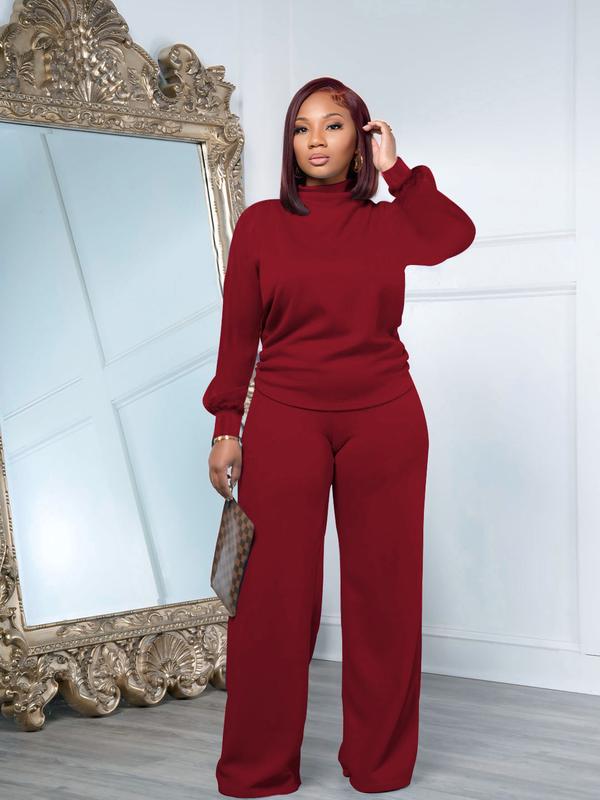 Women Fall Winter Silky Soft 2-Piece Set Long Sleeve Semi High Neck Loose Top & Wide Leg Pants(BUY 2 FREE SHIPPING)