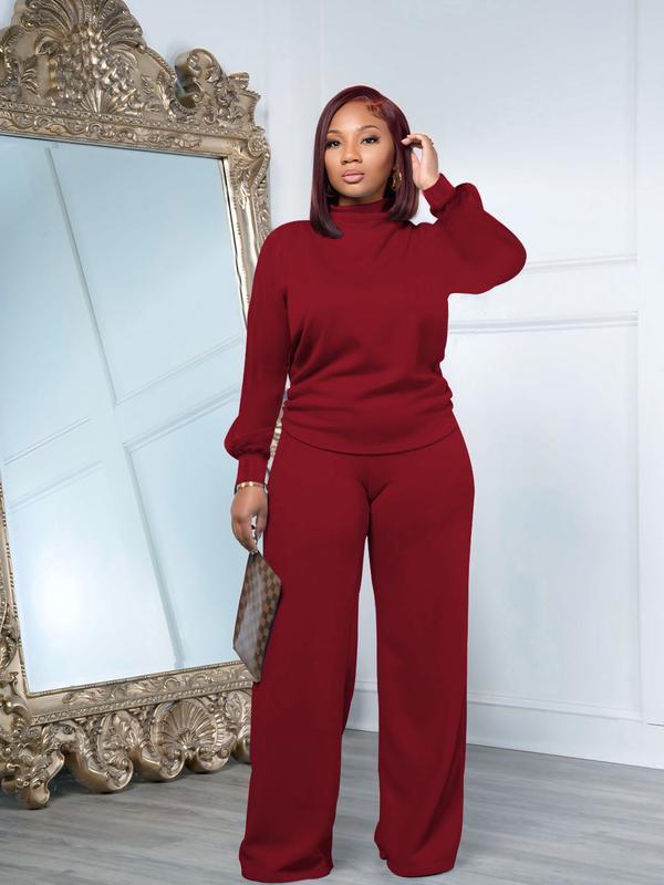 Women Fall Winter Silky Soft 2-Piece Set Long Sleeve Semi High Neck Loose Top & Wide Leg Pants(BUY 2 FREE SHIPPING)