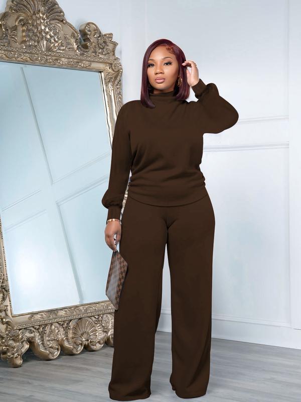 Women Fall Winter Silky Soft 2-Piece Set Long Sleeve Semi High Neck Loose Top & Wide Leg Pants(BUY 2 FREE SHIPPING)