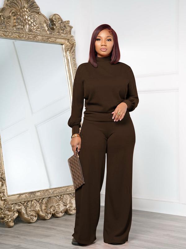 Women Fall Winter Silky Soft 2-Piece Set Long Sleeve Semi High Neck Loose Top & Wide Leg Pants(BUY 2 FREE SHIPPING)