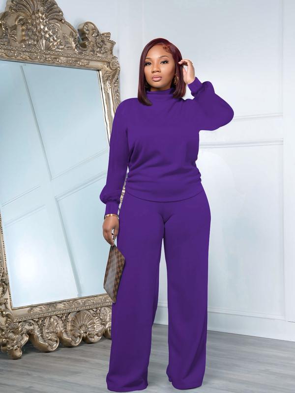 Women Fall Winter Silky Soft 2-Piece Set Long Sleeve Semi High Neck Loose Top & Wide Leg Pants(BUY 2 FREE SHIPPING)