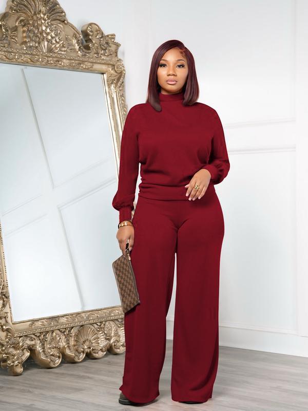 Women Fall Winter Silky Soft 2-Piece Set Long Sleeve Semi High Neck Loose Top & Wide Leg Pants(BUY 2 FREE SHIPPING)