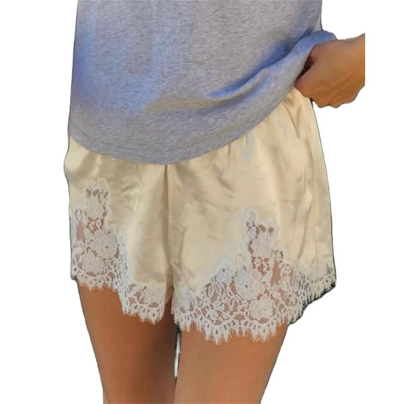 Satin Silk Shorts for Women Y2K Low Rise Lace Trim Micro Mini Shorts Cute Coquette Lounge Pajama Half Slip Bottoms(BUY 3 FREE SHIPPING)
