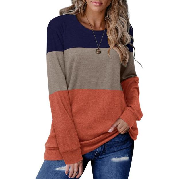 Women’s Long Sleeve T Shirt Color Block Pullover Crew Neck Loose Comfy Casual Tops