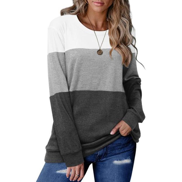 Women’s Long Sleeve T Shirt Color Block Pullover Crew Neck Loose Comfy Casual Tops