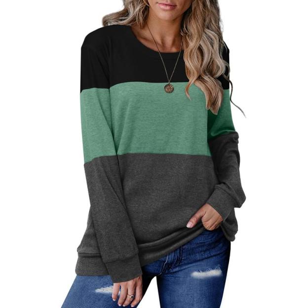 Women’s Long Sleeve T Shirt Color Block Pullover Crew Neck Loose Comfy Casual Tops