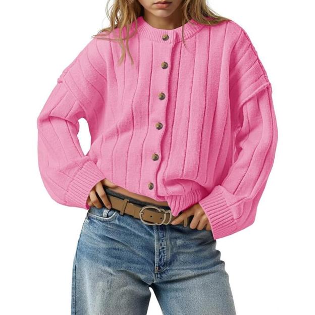 Womens Open Front Cardigan Sweaters Button Down Knit Long Sleeve Crewneck Casual Loose Fall Outerwear