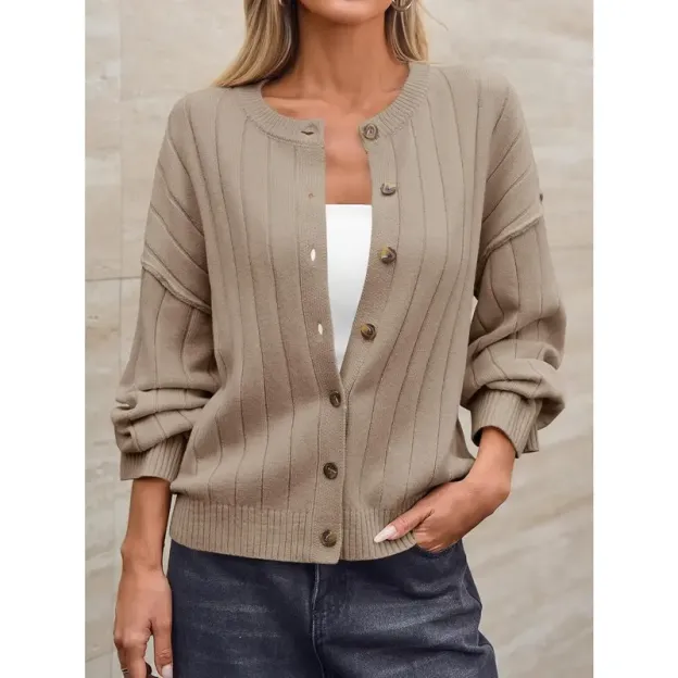 Womens Open Front Cardigan Sweaters Button Down Knit Long Sleeve Crewneck Casual Loose Fall Outerwear