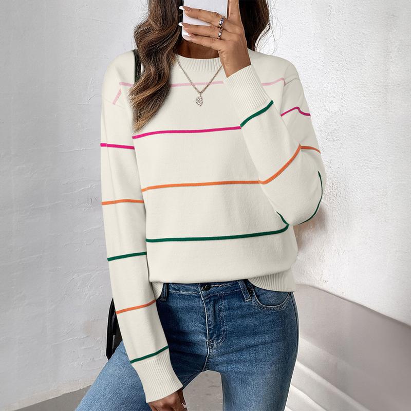 Women's Striped Sweater Cozy Soft Ribbed Knit Crew Neck Long Sleeve(BUY 2 FREE SHIPPING)