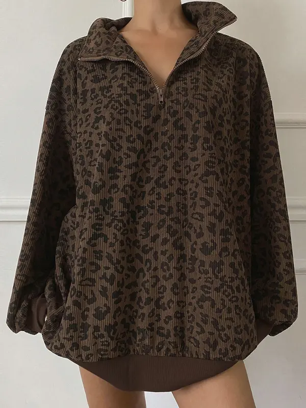 Women's Casual Leopard Print Zip-Up Hoodie, Lady Comfortable and Stylish for Fall and Winter（buy 2 fee shipping)
