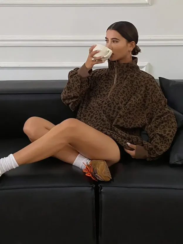 Women's Casual Leopard Print Zip-Up Hoodie, Lady Comfortable and Stylish for Fall and Winter（buy 2 fee shipping)