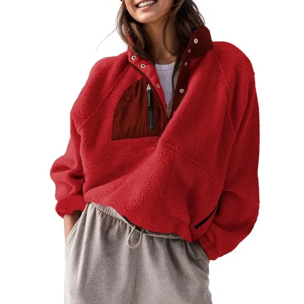 Women’s Lightweight FallFreshness Fleece Pullover Jacket Cropped Fall Winter Fuzzy Sherpa Jacket Sweatshirt Coat with Pockets(buy 2 free shipping)