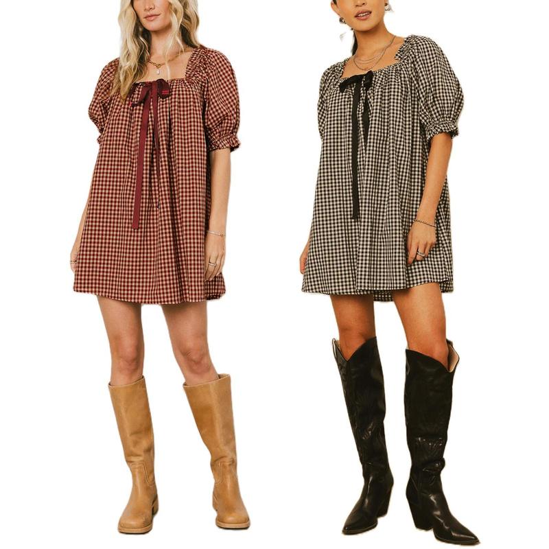 Women's Summer Short Dress Puff Sleeve Square Neck Floral Print Beach Sundress