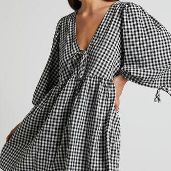 Women's Maternity Plaid Dress, Half Sleeve Bow Square Neck Loose Short Dress Pregnancy Clothes, Ladies Clothes for Indoor Outdoor Wear, Ladies Clothes for Daily Wear