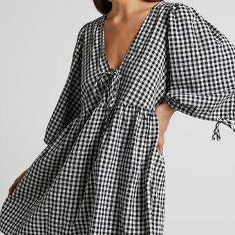 Women's Maternity Plaid Dress, Half Sleeve Bow Square Neck Loose Short Dress Pregnancy Clothes, Ladies Clothes for Indoor Outdoor Wear, Ladies Clothes for Daily Wear